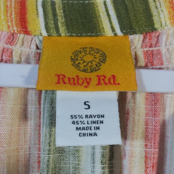 Ruby Rd Women's Batik Chic Watercolor Striped Linen Buttoned Henley Top Size S - Picture 5 of 8